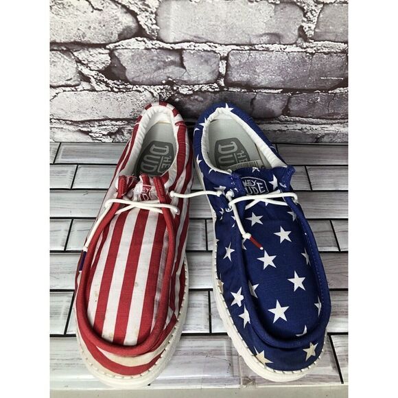 Hey Dude Wally Patriotic American Flag Casual Slip On Men Sz 12M US/45 USA - Picture 2 of 16